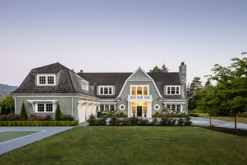 front of home on lake sammamish in dusk